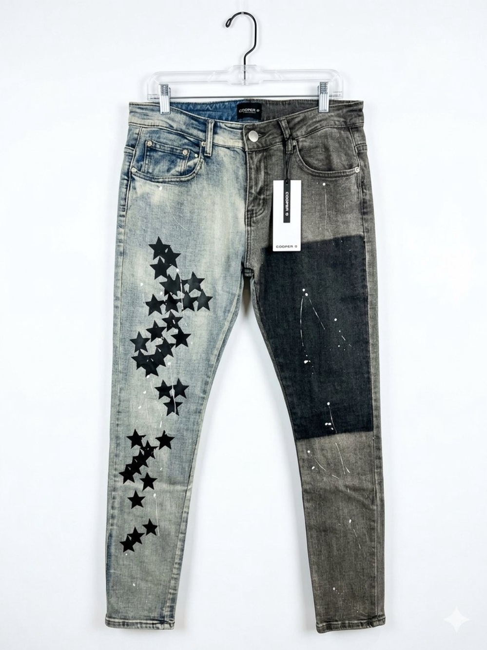COOPER 9/ Men’s Two-Tone Gray Star Print Jeans/ Cosmo / Half Denim/ 32// NWT